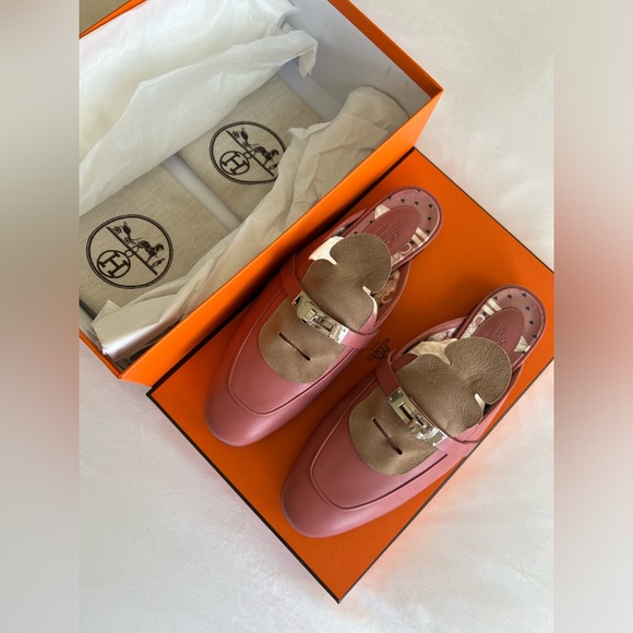Hermes OZ Mules Loafers with Kelly Buckles 37 Pink Blush - Picture 8 of 9
